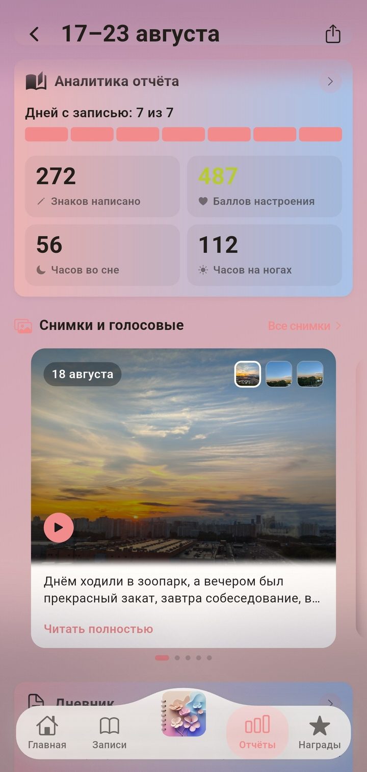 Отчёт за неделю: снимки, голосовые и цифры недели