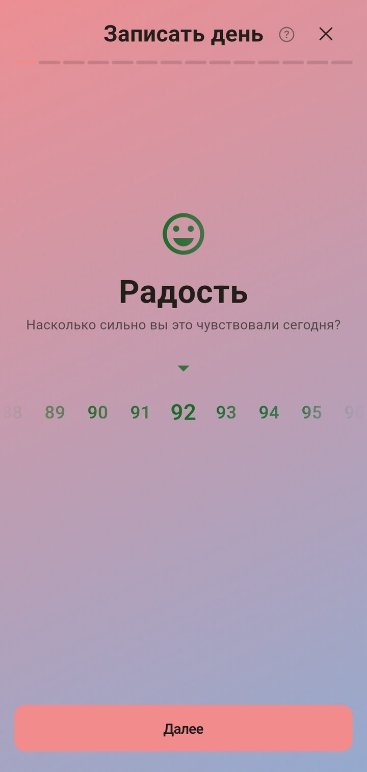 Запись дня: шкала, на которой отмечают, сколько было радости